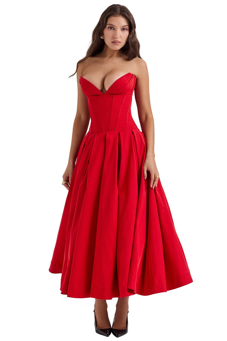 Lady Strapless Midi Dress, Alternate, color, SALSA