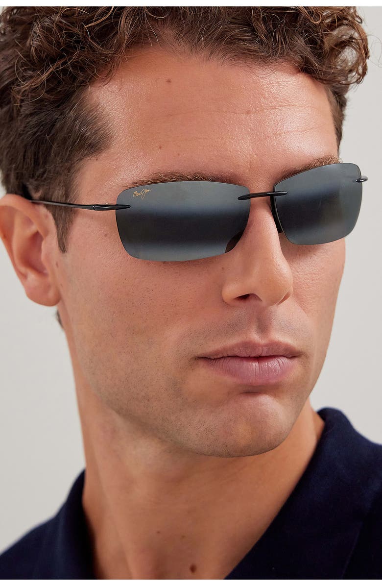 Maui Jim Lighthouse 65mm Polarized Rectangle Sunglasses, Alternate, color, Black