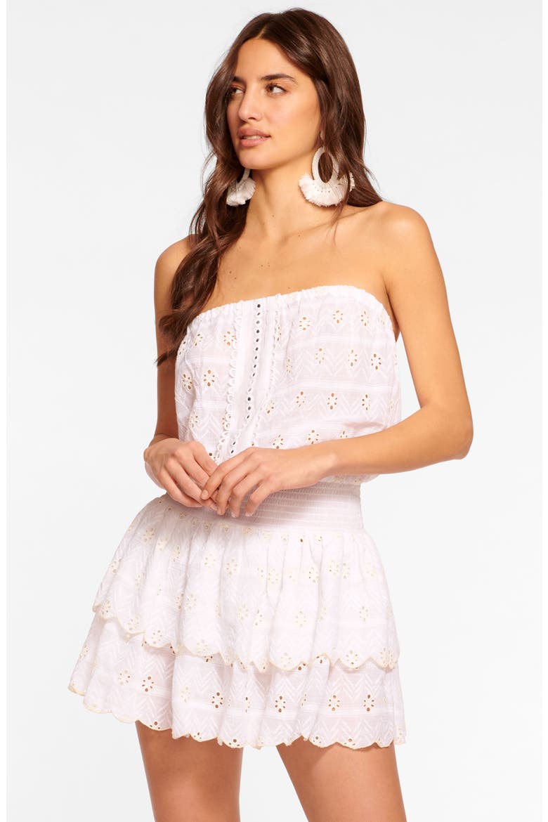 Rita Eyelet Strapless Cotton Cover-Up Minidress, Alternate, color, WHITE/ SAND COMBO