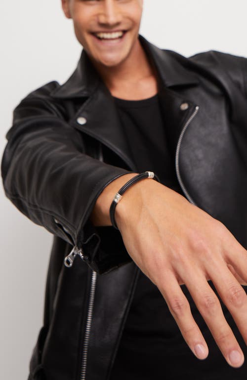 Unode50 Multiple Leather Bracelet With 2 Circumferences Plated In Silver