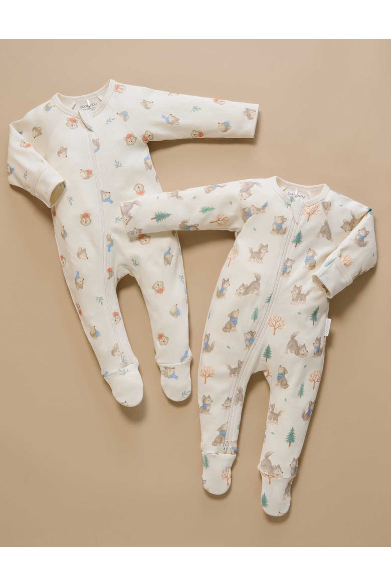 2 Pack Printed Zip Footie Boys, Alternate, color, Wolf Cub Print