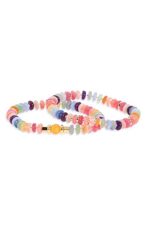 Set of 2 Stone Beaded Stretch Bracelets