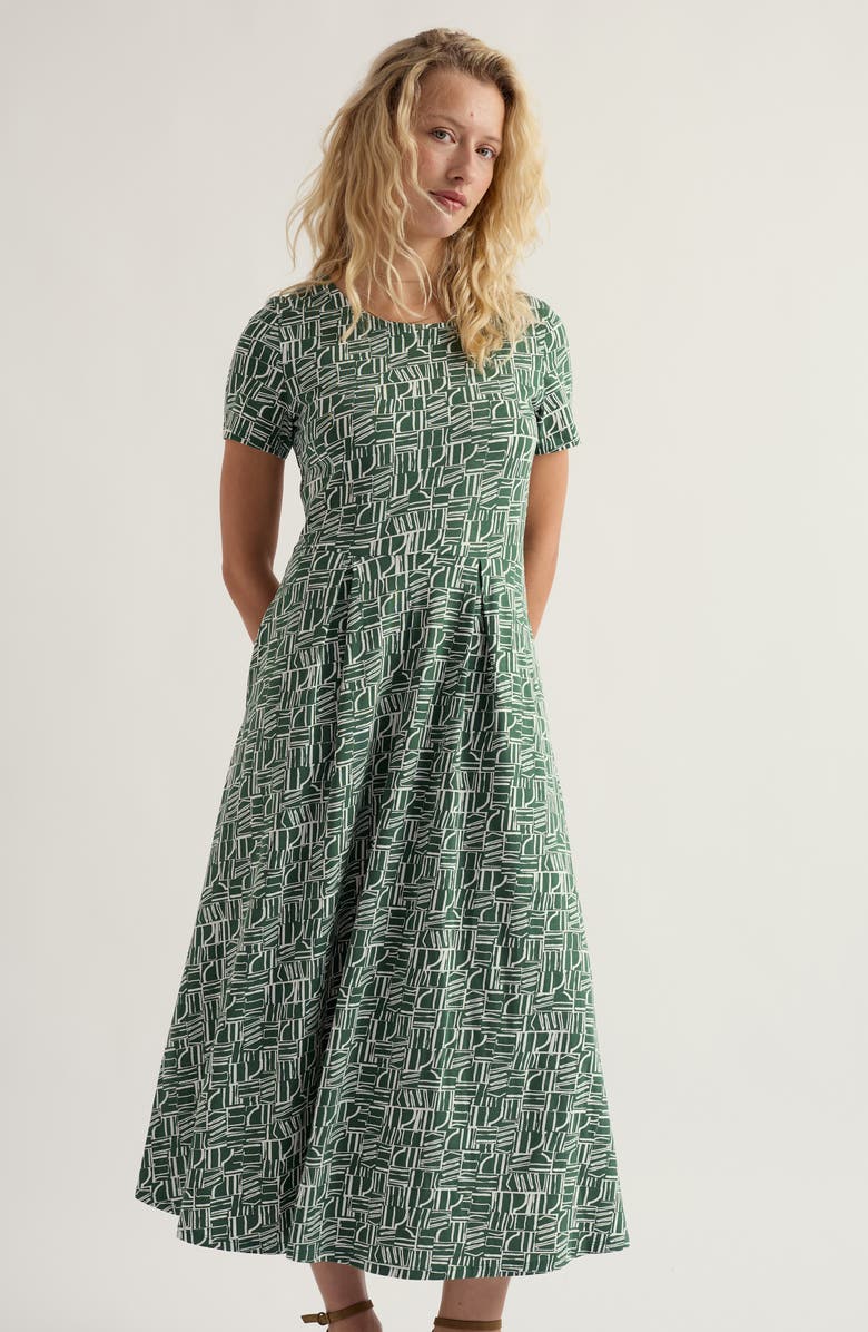 Seasalt Cornwall Veronica Abstract Print Stretch Organic Cotton Midi Dress, Alternate, color, Wall Lines Treetop