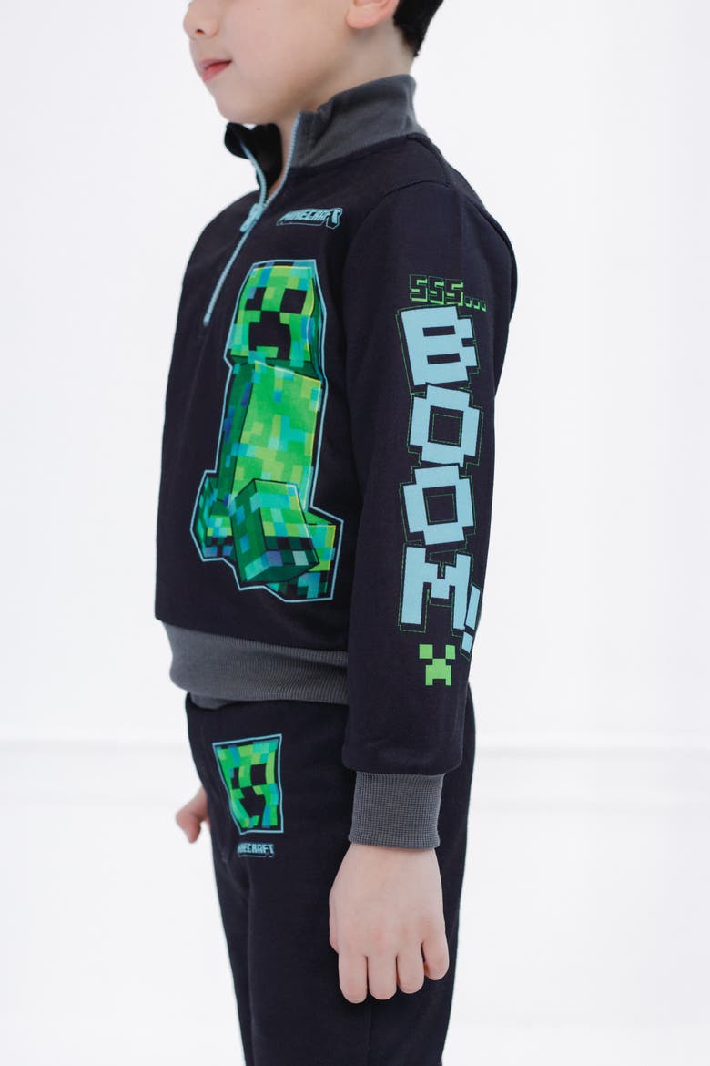 Creeper Fleece Quarter Zip Sweatshirt And Pants Set (little Kid & Big Kid), Alternate, color, Black Green Creeper
