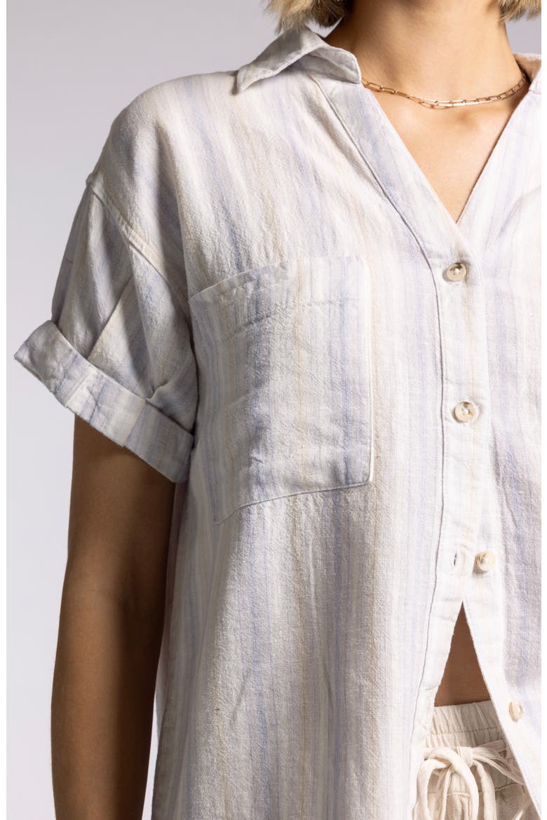 Sydney Stripe Short Sleeves Linen Blend Button-Up Shirt, Alternate, color, LAVENDER TAN STRIPE