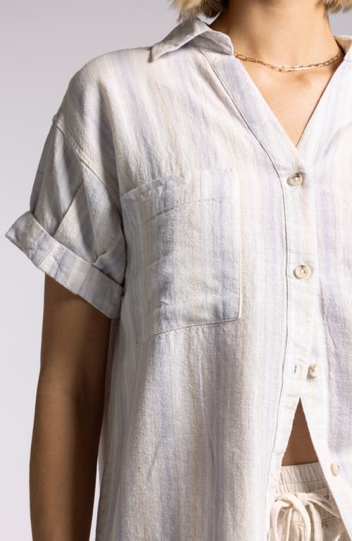 Thread & Supply Sydney Stripe Short Sleeves Linen Blend Button-up Shirt In White