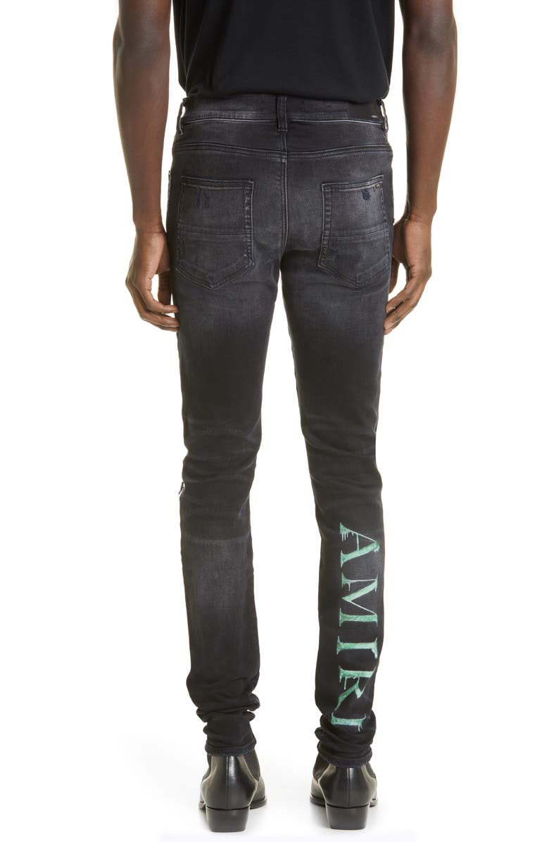 AMIRI Men's Watercolor Logo Ripped Skinny Jeans, Alternate, color,