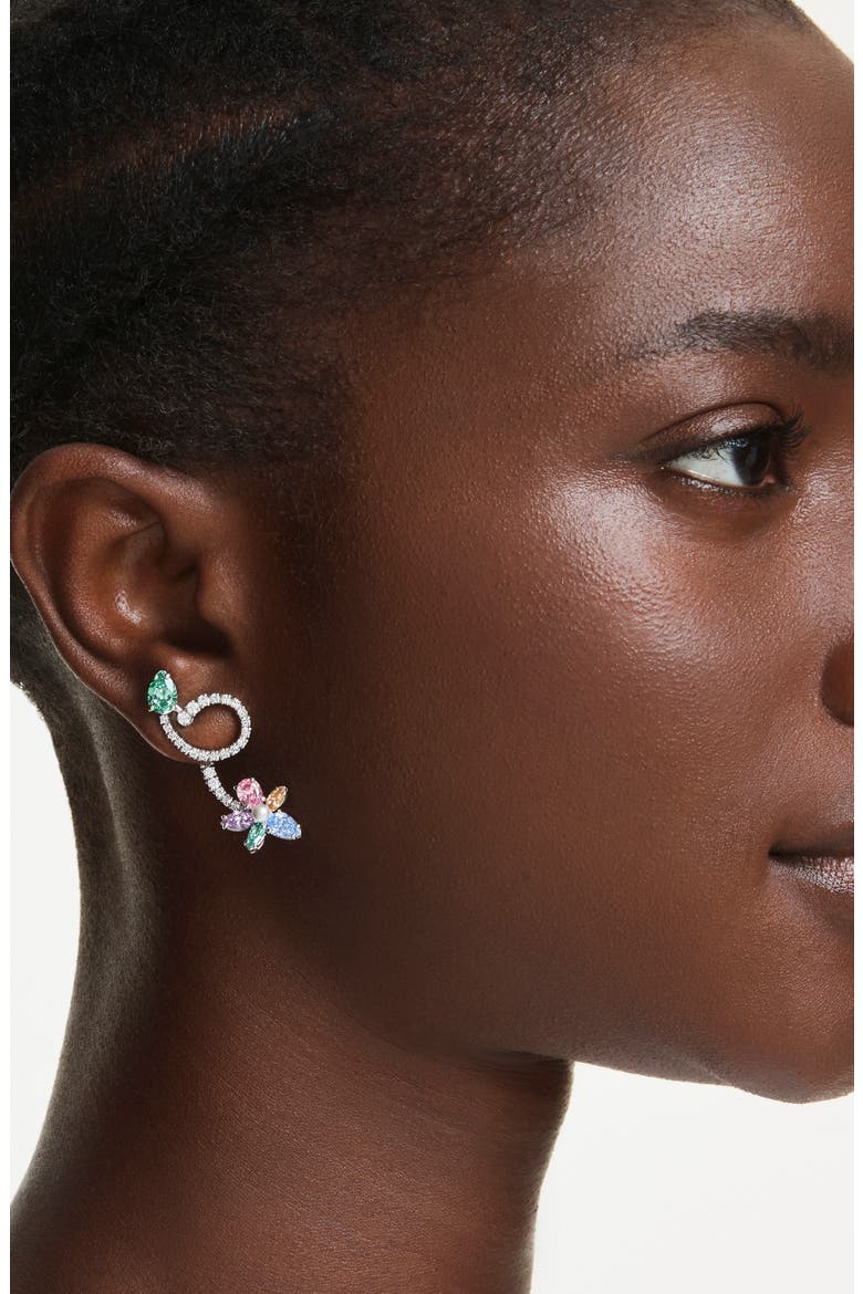 x Ariana Grande Multicolor Crystal Mismatched Front/Back Earrings, Alternate, color, SILVER/ MULTI