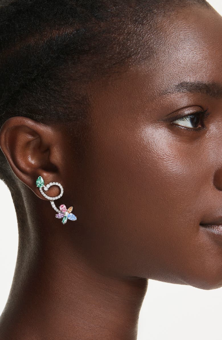 Swarovski x Ariana Grande Multicolor Crystal Mismatched Front/Back Earrings, Alternate, color, Silver/ Multi