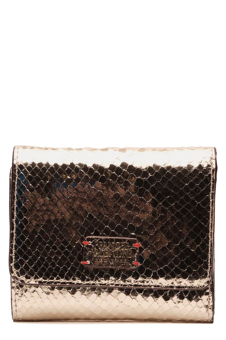 Perfect Snakeskin Embossed Metallic Leather Trifold Wallet, Main, color, GOLD
