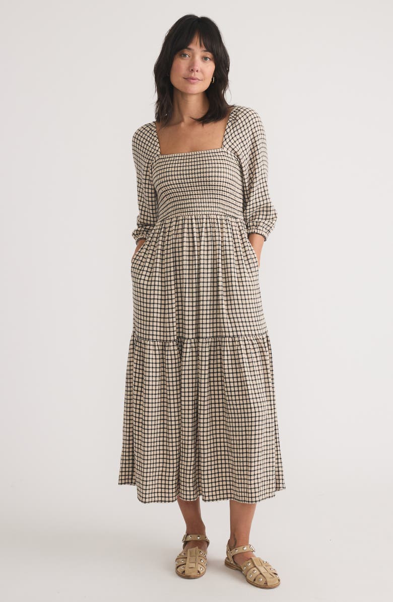 Marine Layer Ivy Smocked Bodice Maxi Dress, Alternate, color, Windowpane