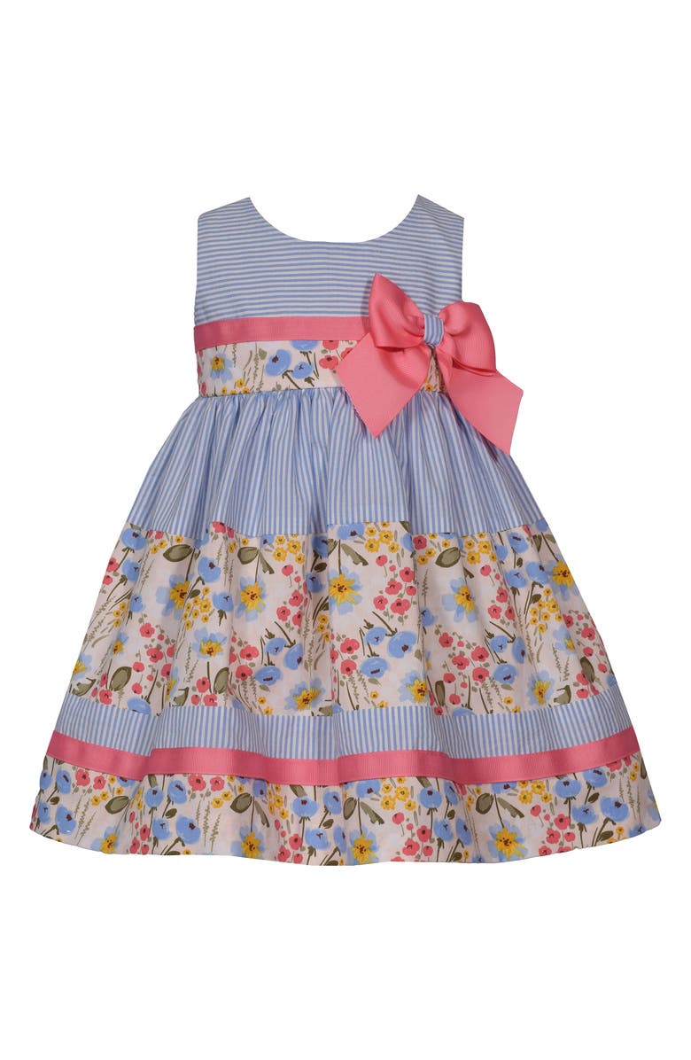 Iris & Ivy Mixed Print Cotton Party Dress with Bloomers, Main, color, Blue