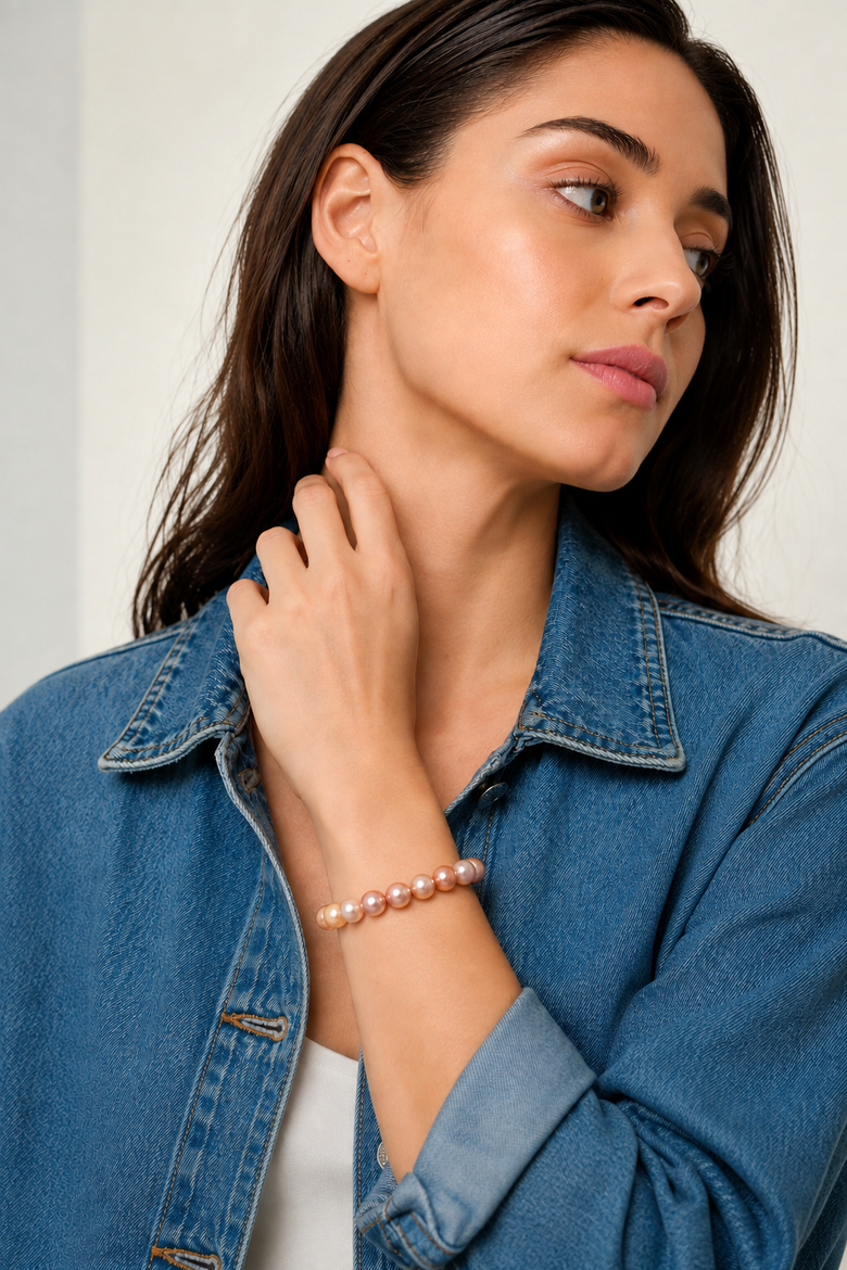 11-12mm Multicolor Freshwater Pearl Bracelet - AAA Quality, Alternate, color, Yellow Gold Clasp