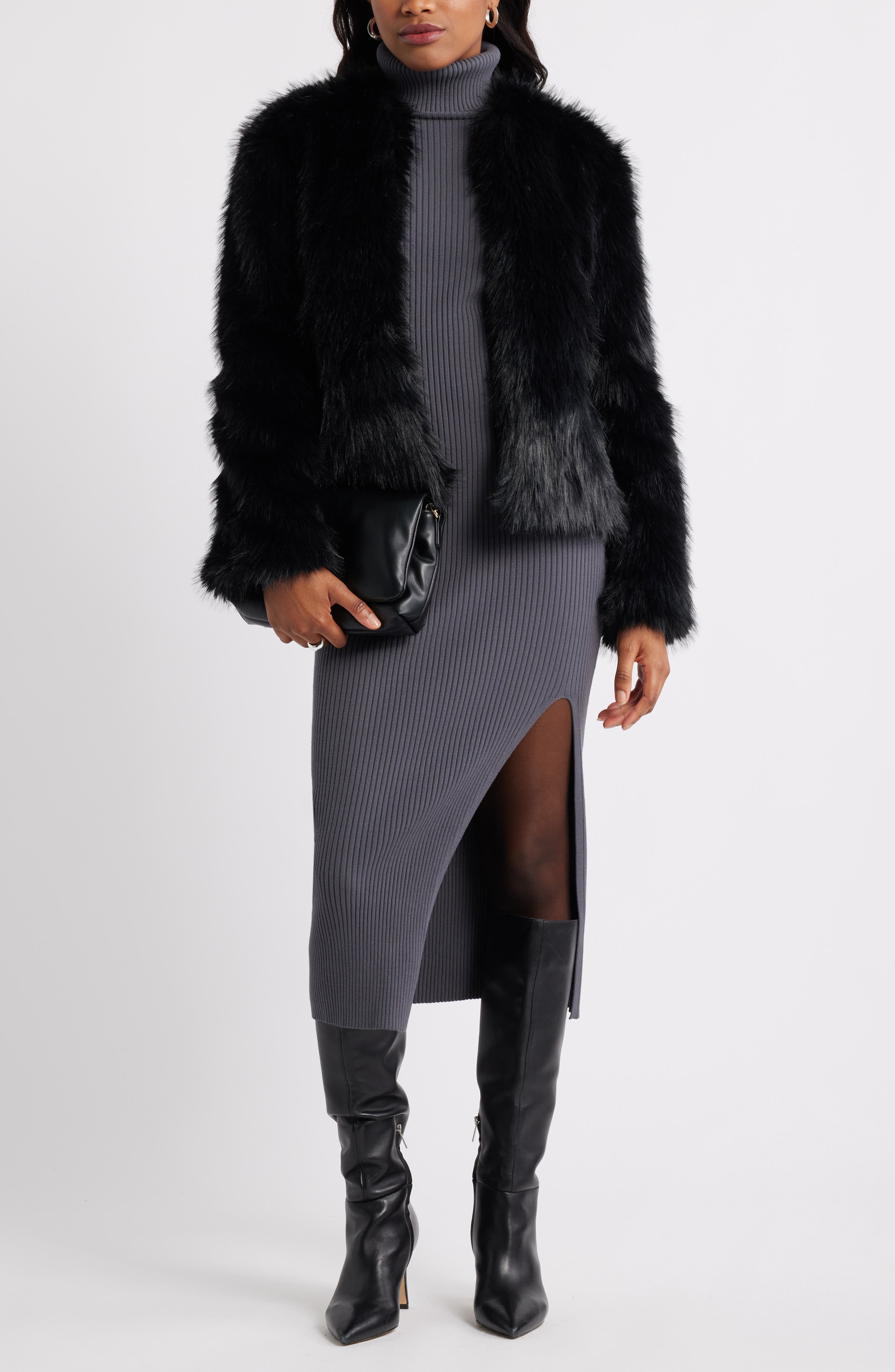 Rib Long Sleeve Turtleneck Sweater Dress - image 2