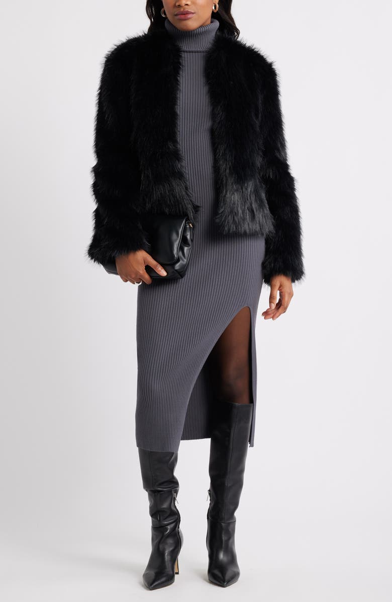 Open Edit Rib Long Sleeve Turtleneck Sweater Dress, Alternate, color, Grey Magnet