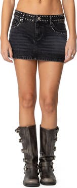 EDIKTED Mia Stud Denim Miniskirt