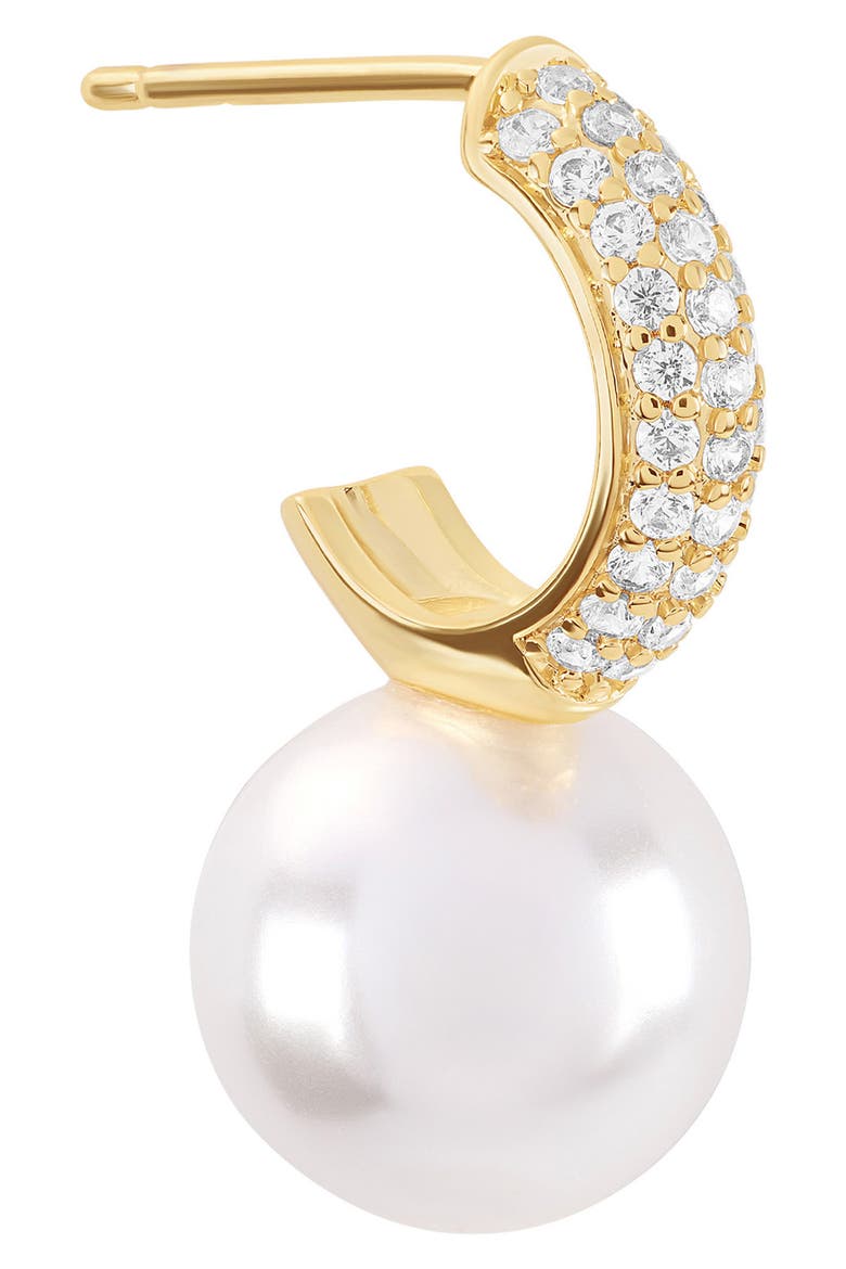 Faux Pearl Pave Cubic Zirconia Huggie Hoop Earrings, Alternate, color, GOLD/ WHITE