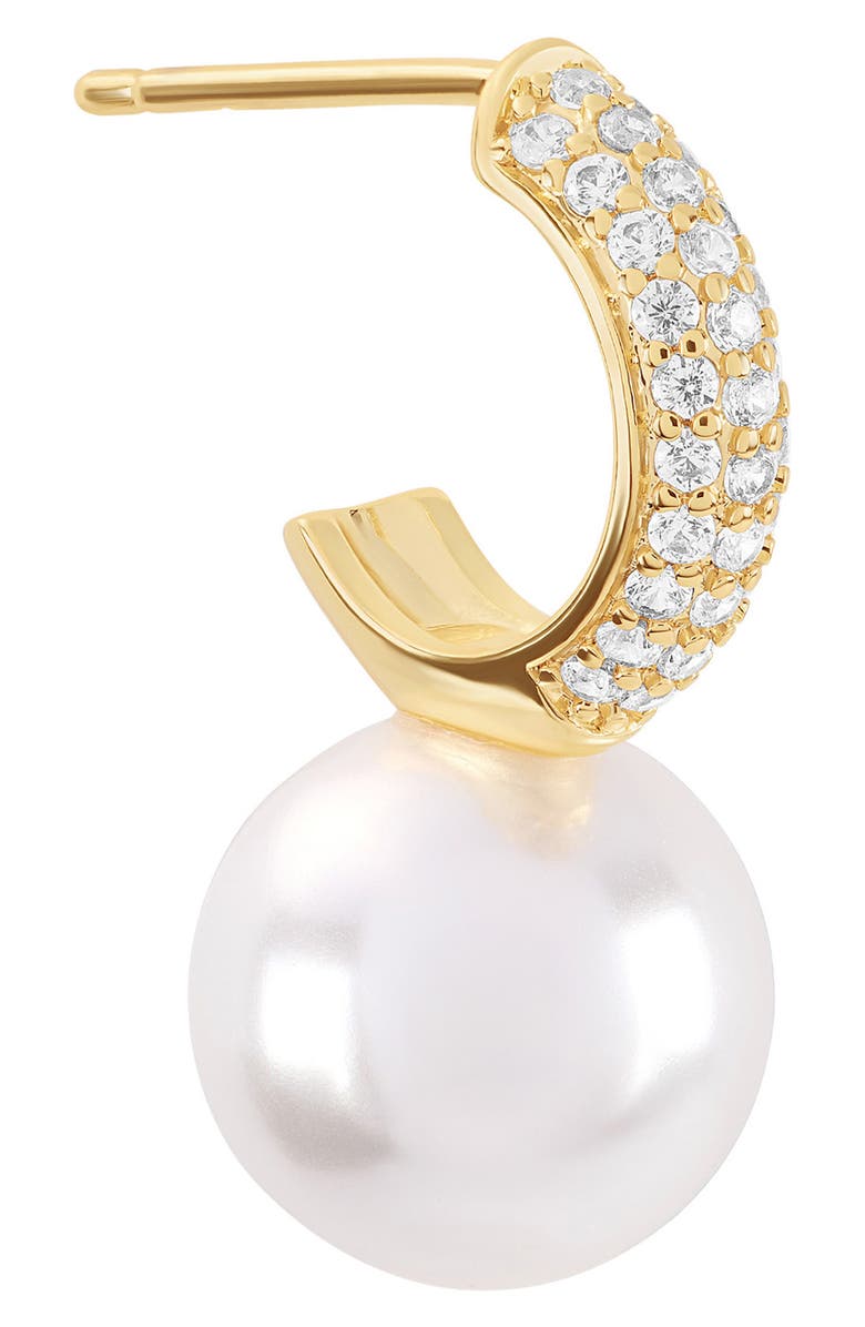 ATHRA LUXE Faux Pearl Pave Cubic Zirconia Huggie Hoop Earrings, Alternate, color, Gold/ White
