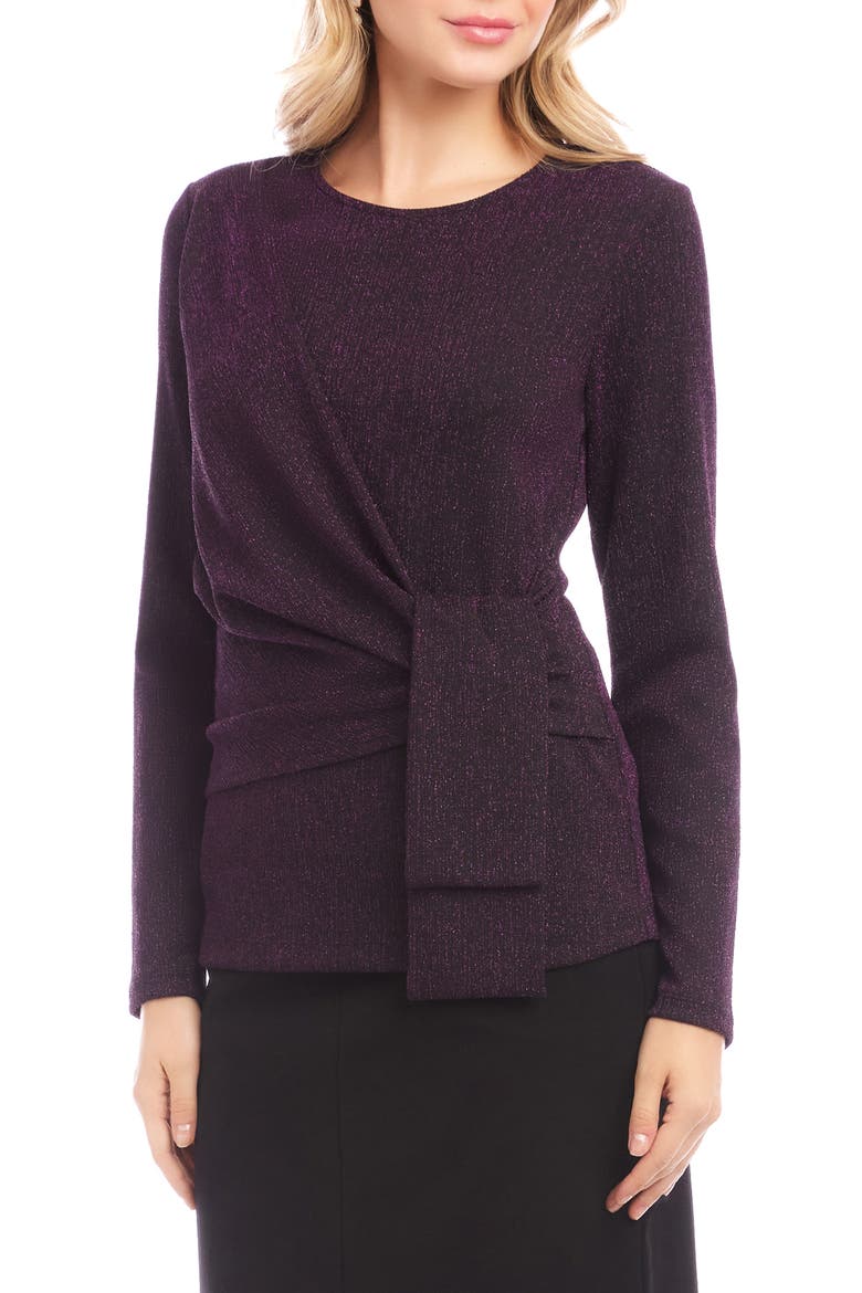 Metallic Knit Side Drape Long Sleeve Top, Alternate, color, EGGPLANT