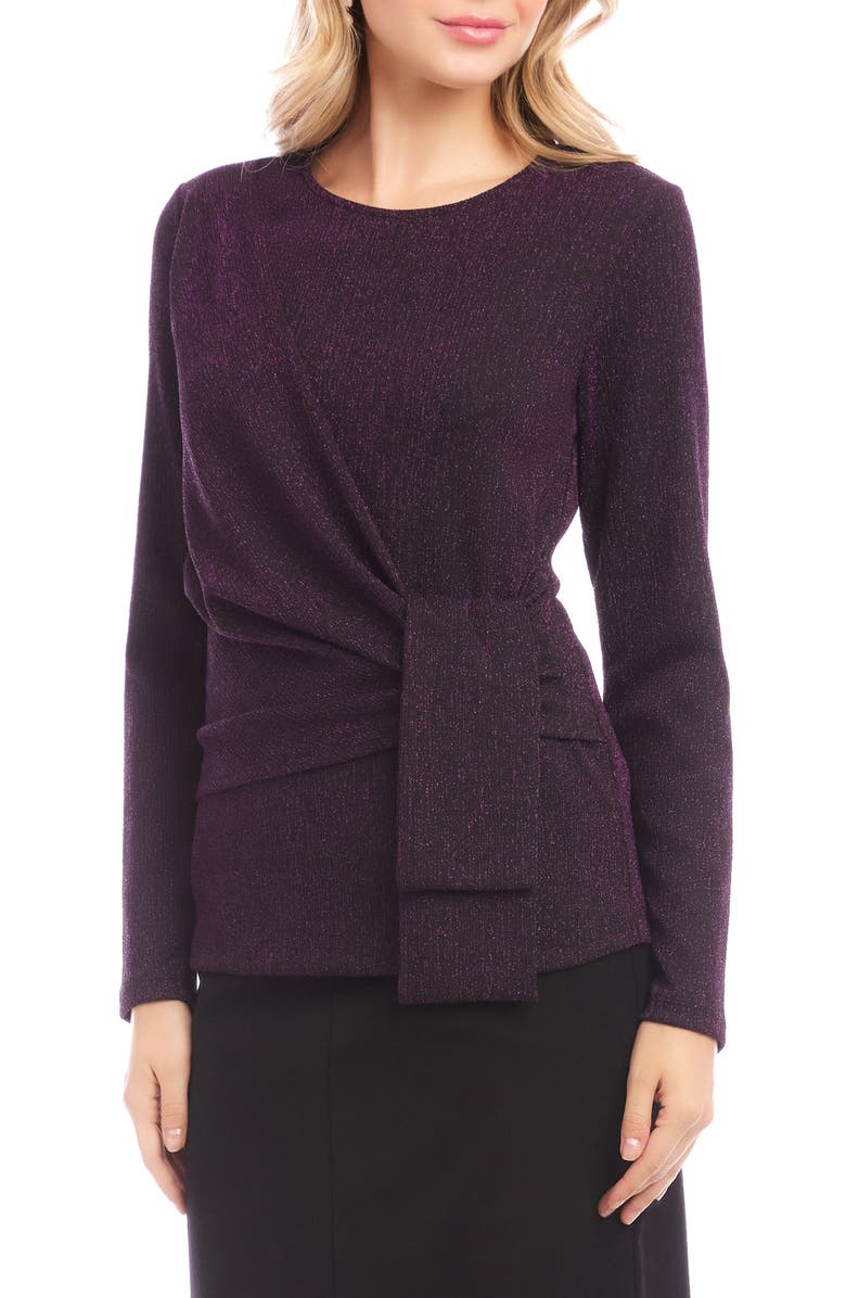 Karen Kane Metallic Knit Side Drape Long Sleeve Top, Alternate, color, Eggplant