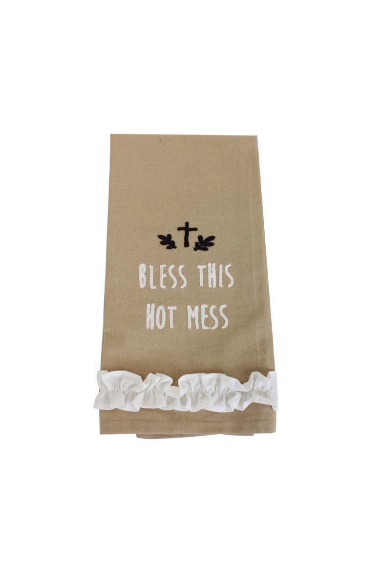 "Bless This Hot Mess" 100% Cotton Tea Towel, Main, color, Brown