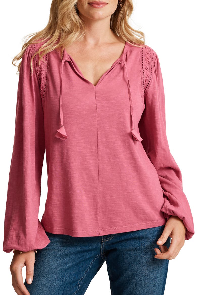 Mixed Media Ruched Long Sleeve Top, Main, color, MULBERRY MIXER