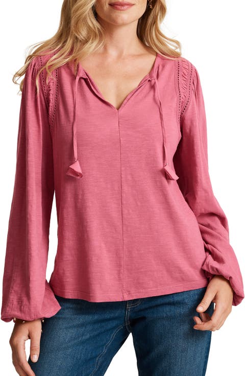 Mixed Media Ruched Long Sleeve Top