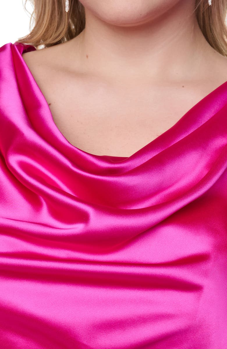 Eliza J Cowl Neck Sleeveless Satin Gown, Alternate, color, Fuchsia