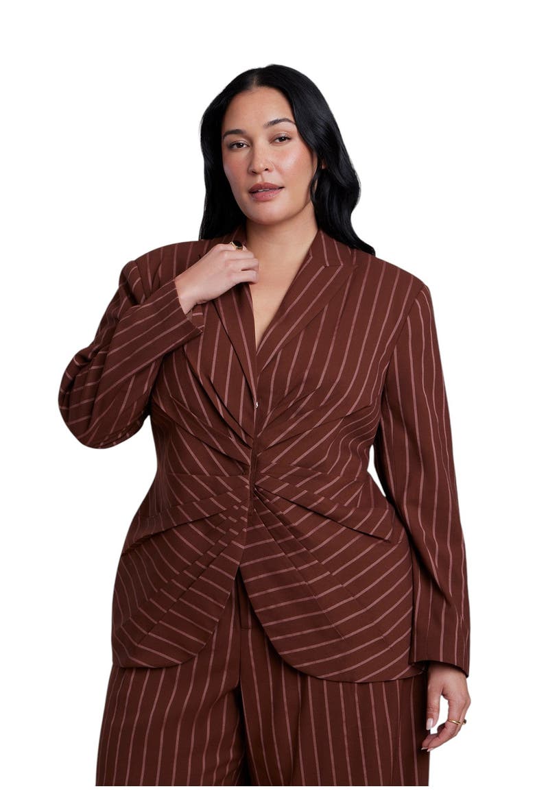 Cinched Waist Striped Blazer (plus), Alternate, color, POP OF CORAL