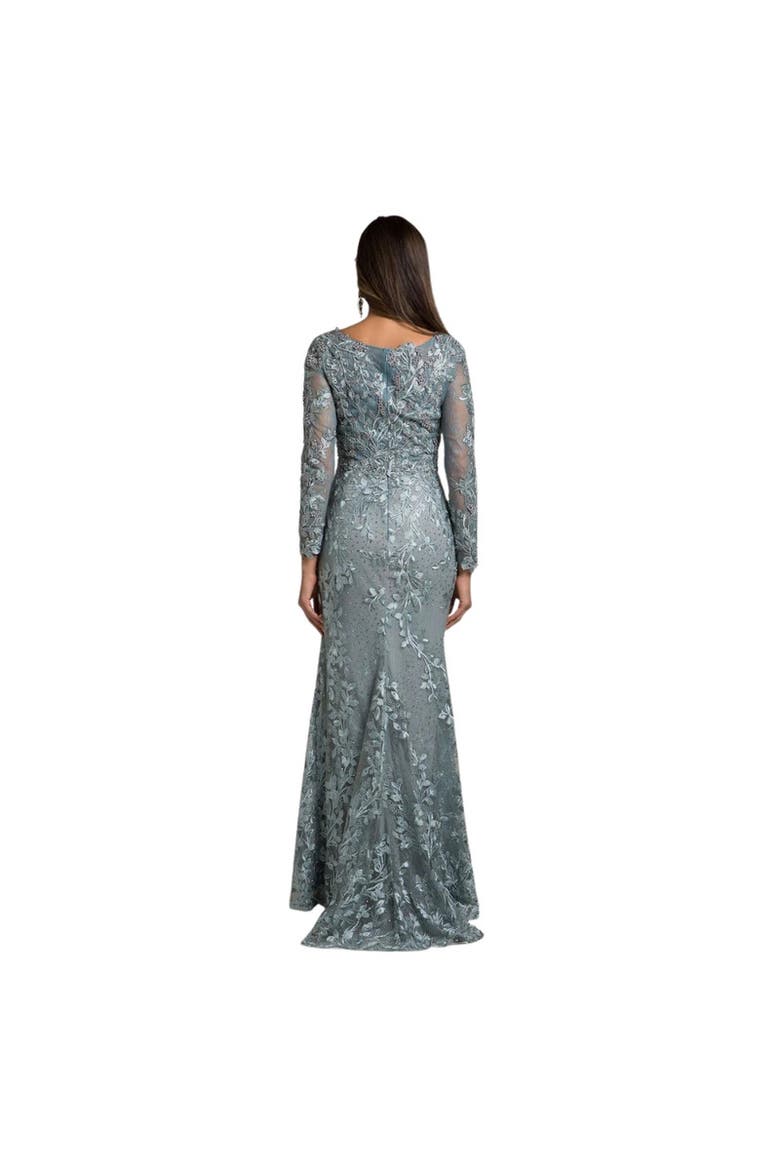 Long Sleeve Lace Dress With Lace Appliques, Alternate, color, Grey