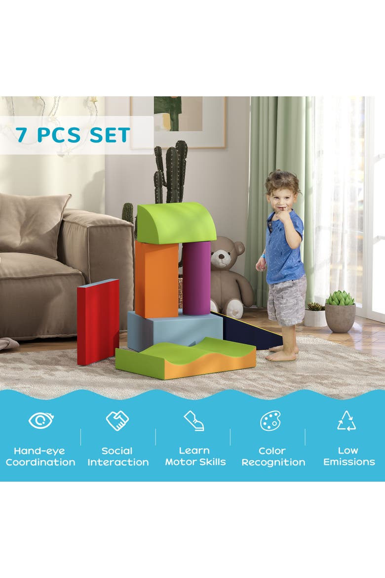 7 Piece Climb and Crawl Activity Play Set, Soft Secure Foam Playset, Alternate, color, Contemporary