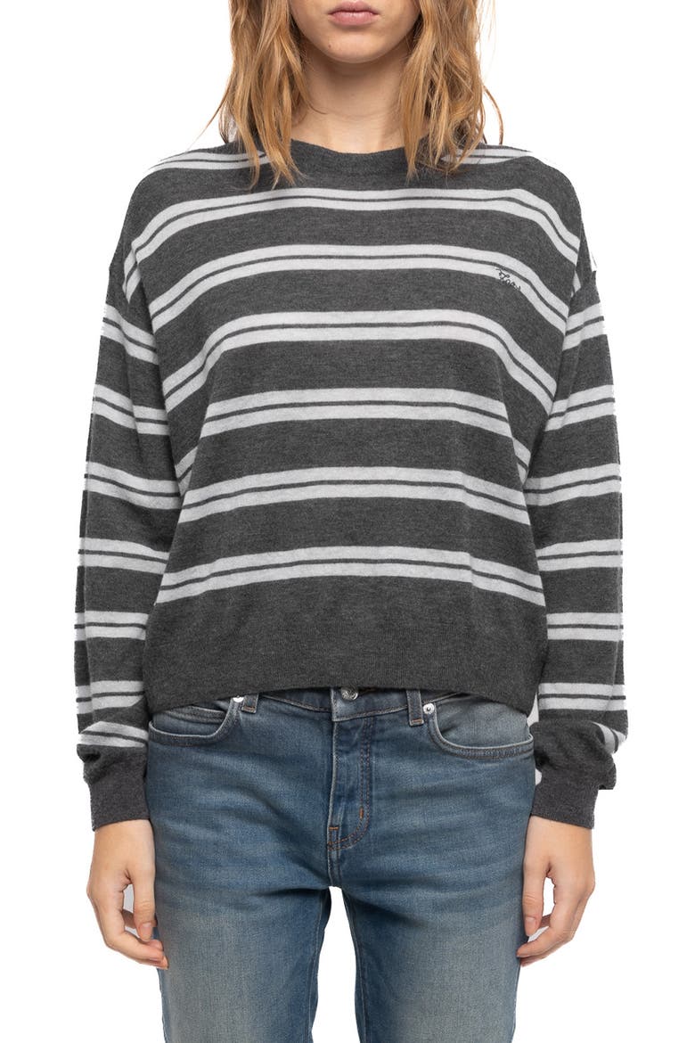 Swapy Stripe Cashmere Sweater, Main, color, ANTHRACITE