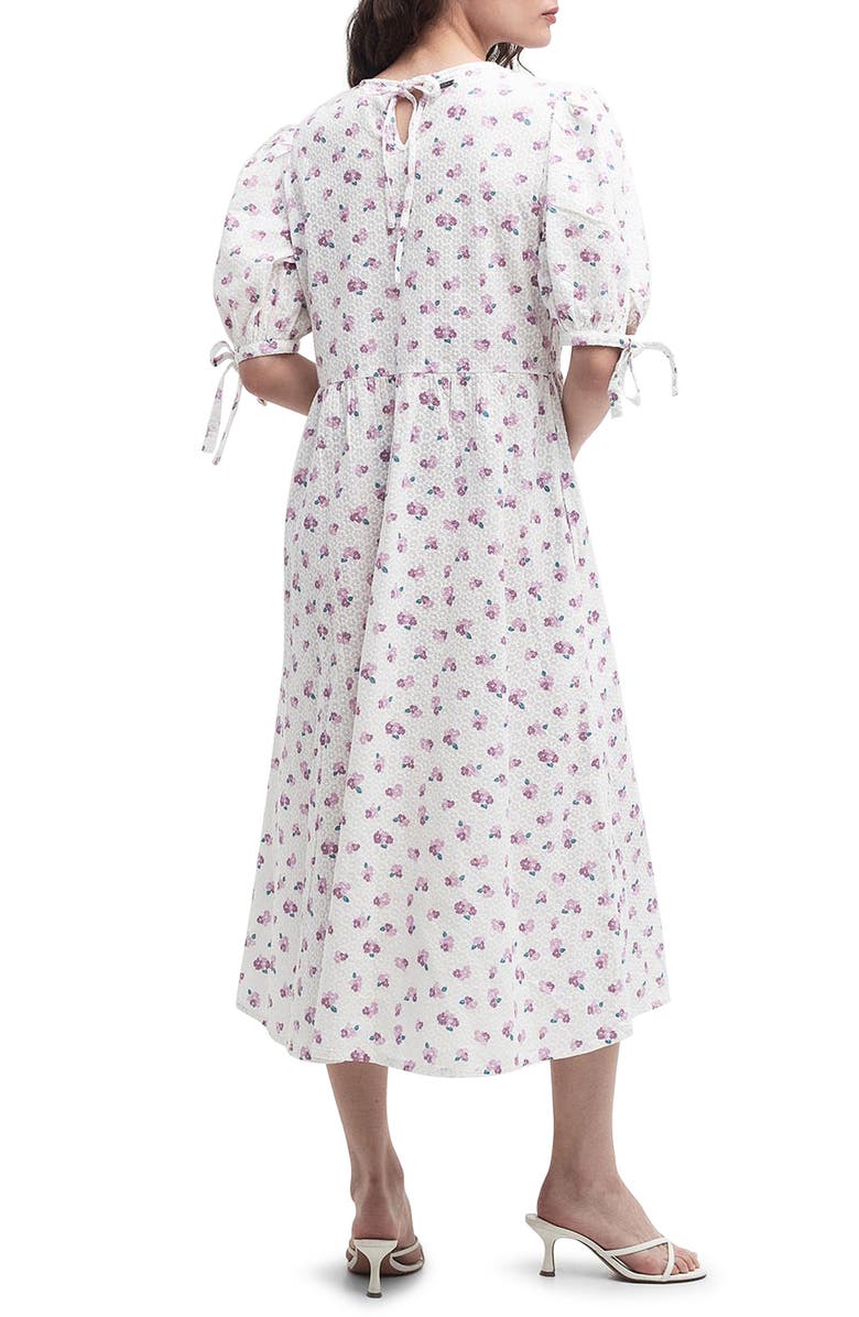 Barbour Goodleigh Floral Puff Sleeve Cotton Midi Dress, Alternate, color, White/Pink Flowers
