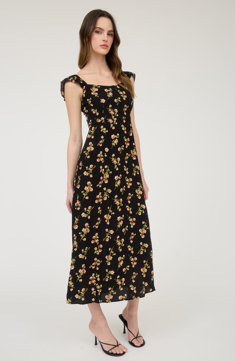 Blu Pepper Floral Cap Sleeve Midi Dress, Alternate, color, Black Multi