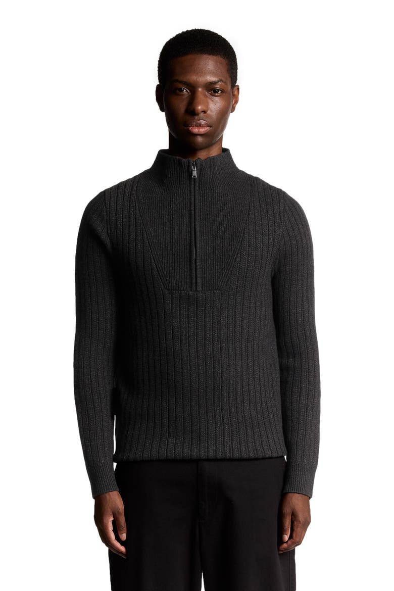 Ribbed Half Zip Sweater, Alternate, color, Jet Black Marl