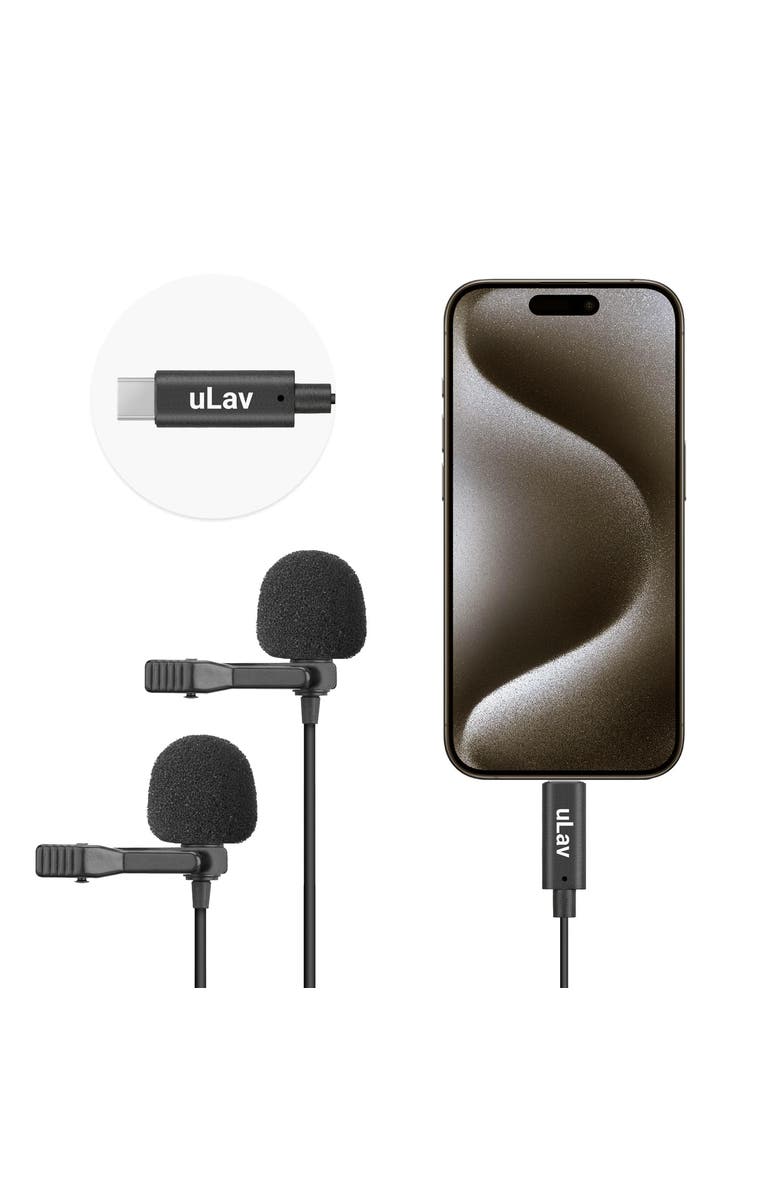 MOVO uLav-L-Duo Digital Dual iPhone 15/16 Lavalier Omnidirectional Clip on Microphone, Main, color, Black