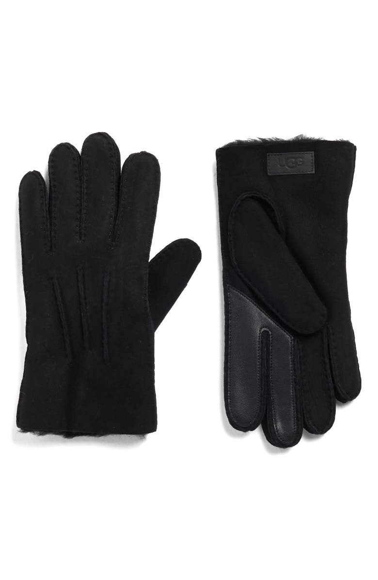 UGG<sup>®</sup> Leather Genuine Shearling Lined Gloves, Main, color, Black