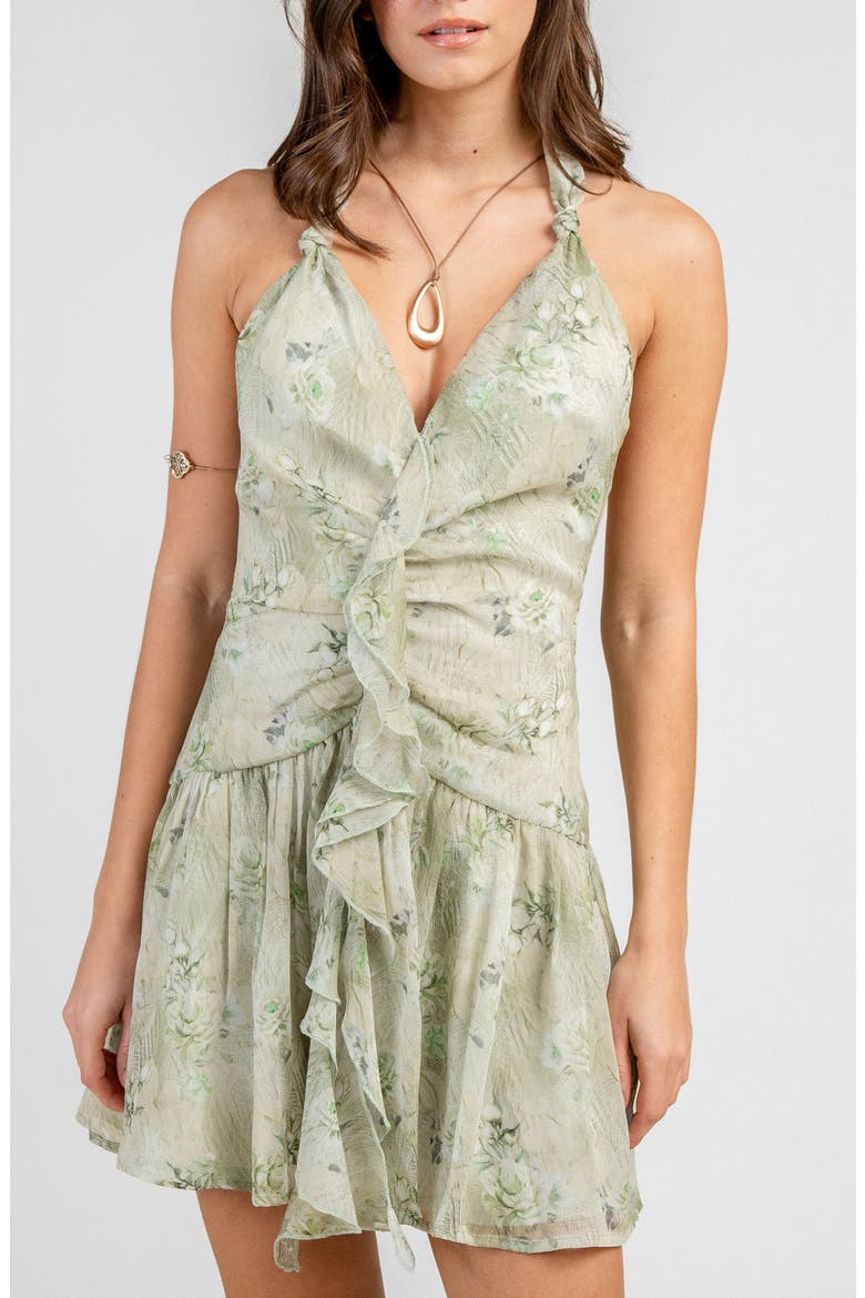 Halter Neck Mini Dress, Alternate, color, SAGE GREEN
