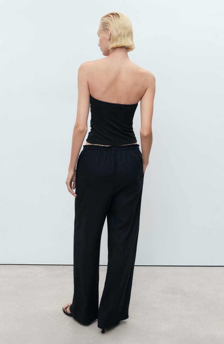 MANGO Drawstring Waist Linen Blend Pants, Alternate, color, Black