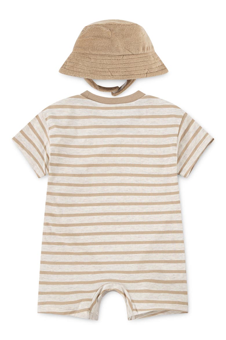 Stripe Romper & Bucket Hat Set, Alternate, color, PALE IVORY HEATHER