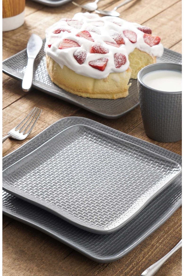 Olivia Stoneware 4-Piece Salad Plate Set, Alternate, color, Gray