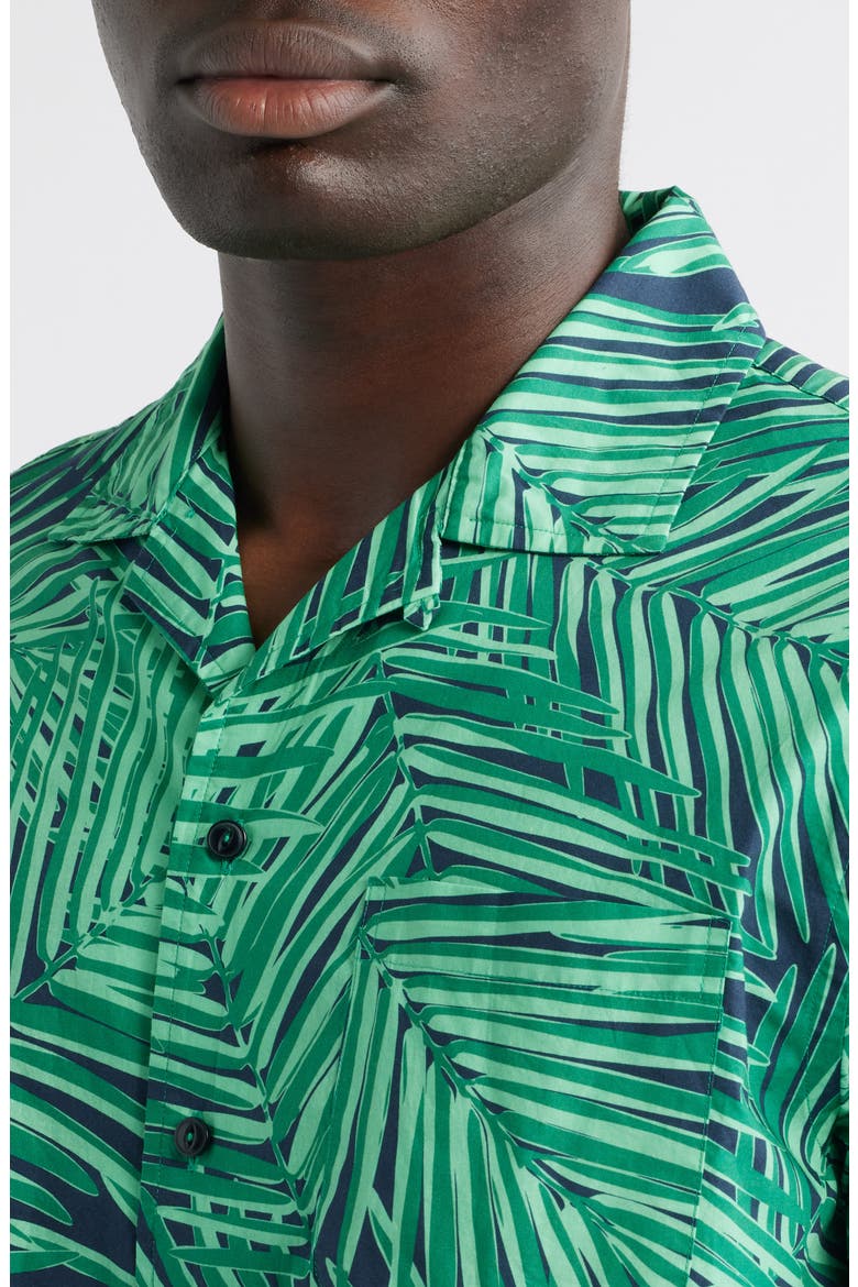 Regular Fit Palm Leaf Print Cotton Poplin Camp Shirt, Alternate, color, GREEN/ NAVY