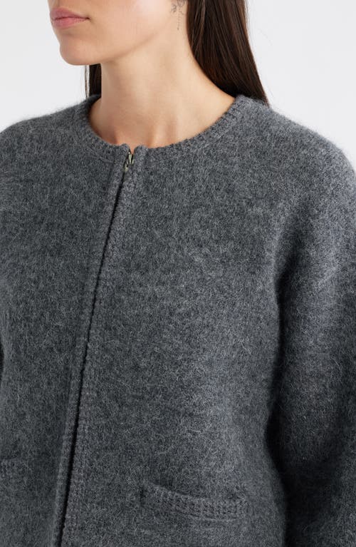 Frame Lofty Crochet Cardigan Dark Heather Grey In Gray