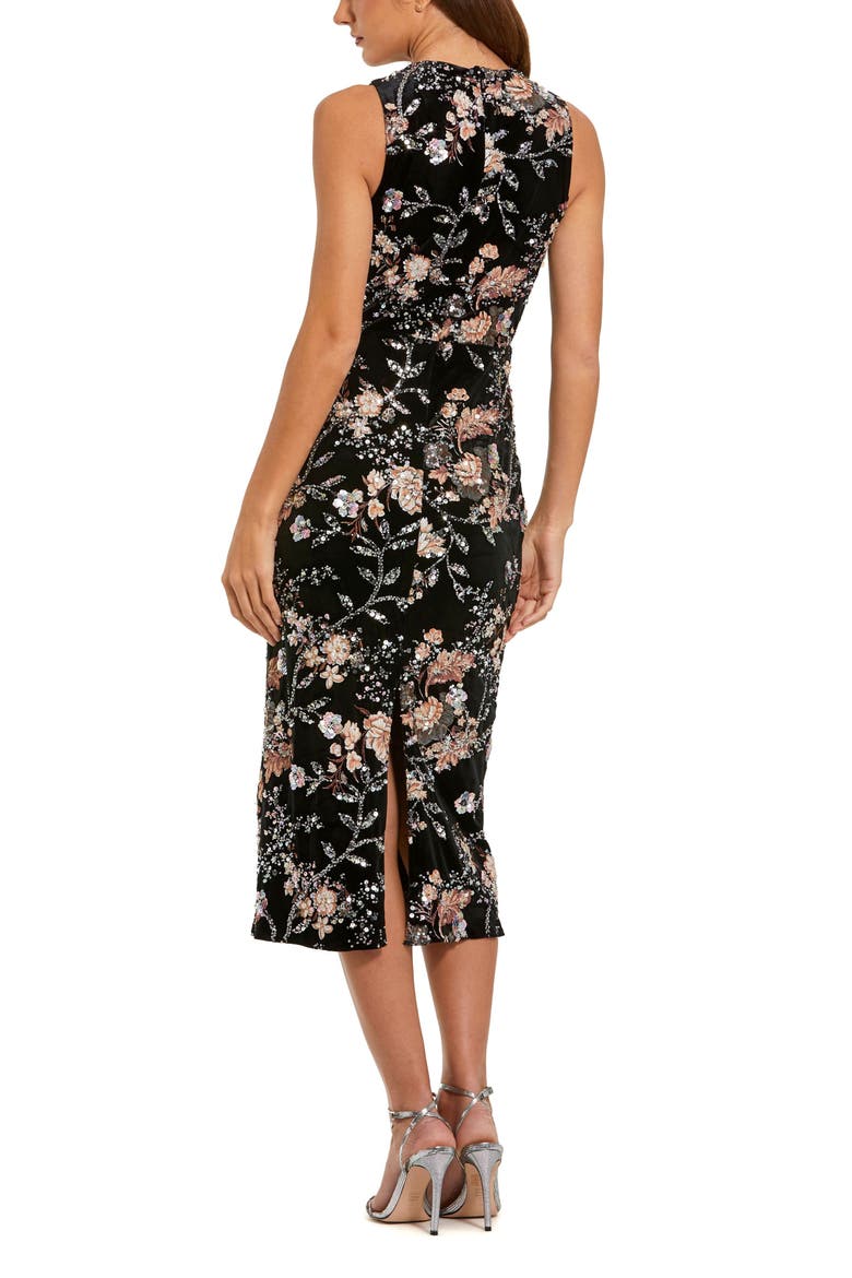 Embroidered Velvet High Neck Sleeveless Midi Dress, Alternate, color, Black Multi