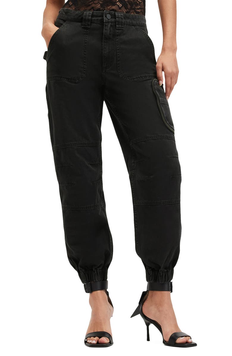 AllSaints Florence Cargo Joggers, Main, color, Washed Black