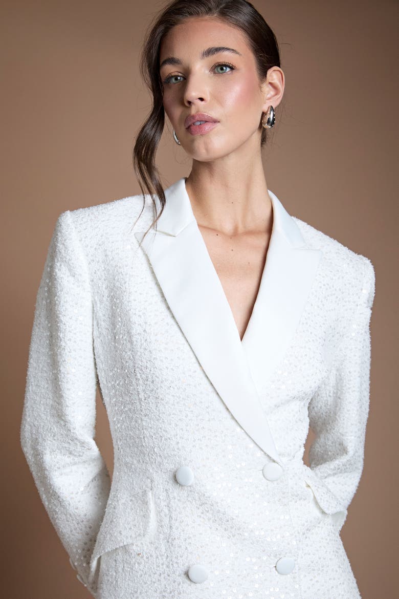 Bridal Collared Neck Blazer Dress, Alternate, color, Ivory