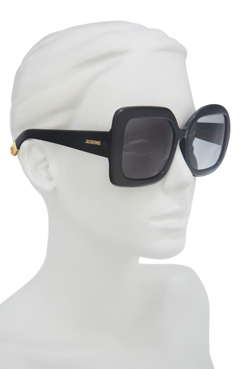Jacquemus Les Lunettes Carre Rond 56mm Square Sunglasses, Alternate, color, Black/ Gold