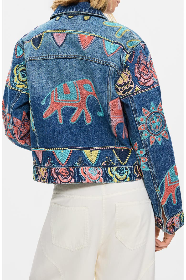Embroidered Denim Trucker Jacket, Alternate, color, MEDIUM BLUE