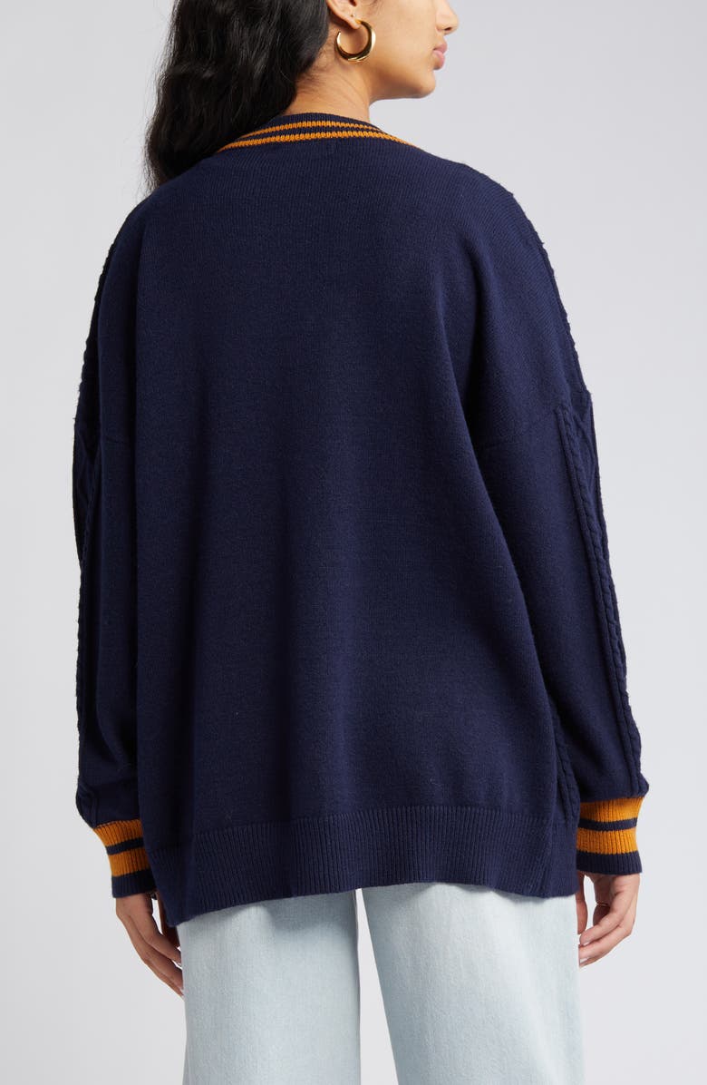 Vigoss Mixed Cable Varsity Cardigan, Alternate, color,