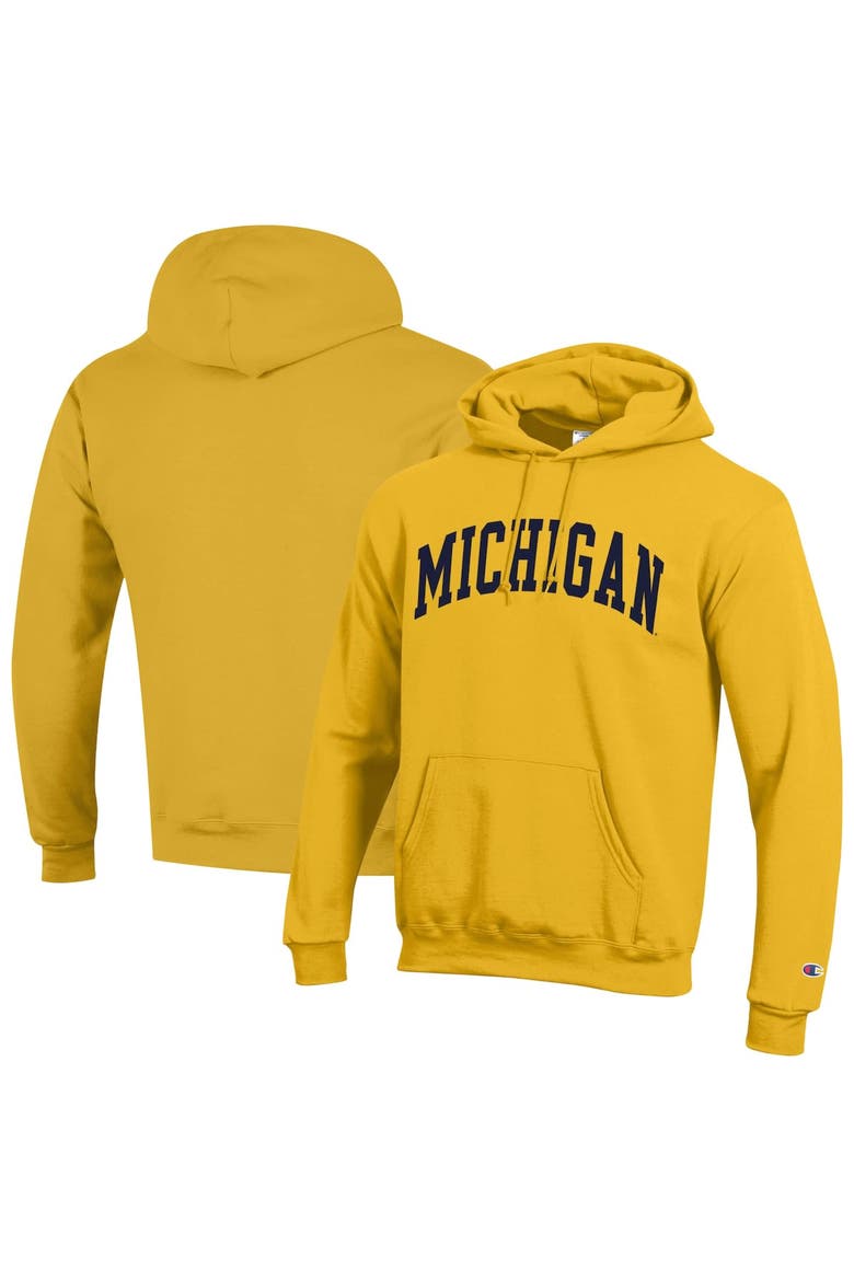 Men's Champion  Maize Michigan Wolverines Basic Arch Fleece Pullover Hoodie, Alternate, color, Maize